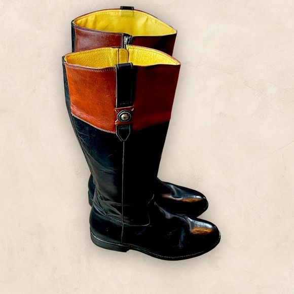 Frye Jayden Tall Button Riding Equestrian boots Black and cognac Extended Calf - Picture 11 of 14